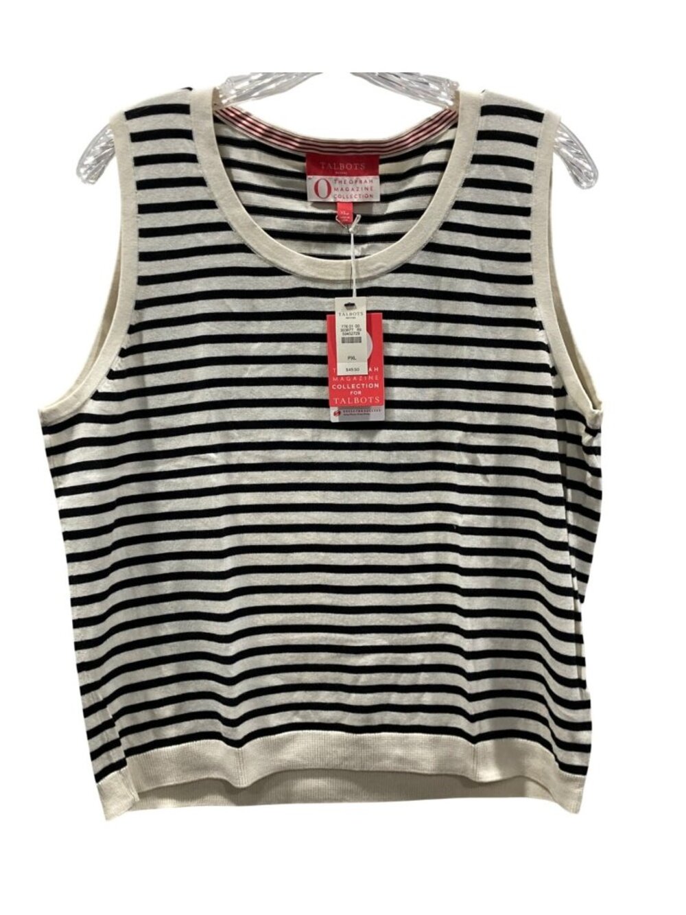 Talbots Retro Striped Knit Tank Top XLP Black Cotton Casual Sailor Chic Nautical